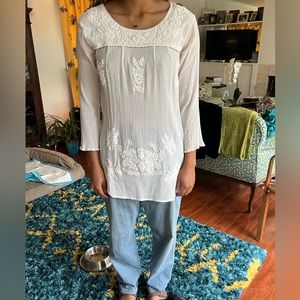 White flowy top with embroidery